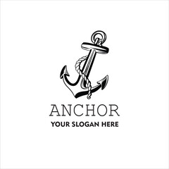 Marine retro element for logo with anchor,
Nautical ship anchor isolated white background Vector illustration for marine design