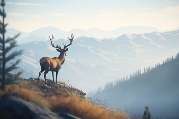 elk standing on a ridge overlooking valley