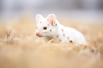 white ermine camouflaged in snowy landscape