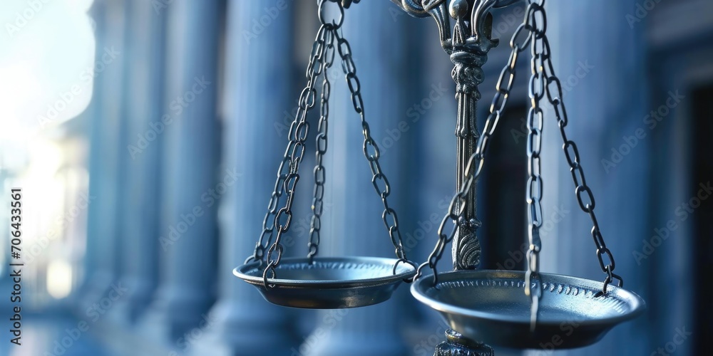 Poster a detailed close-up view of a scale with chains. perfect for illustrating concepts of justice, balan