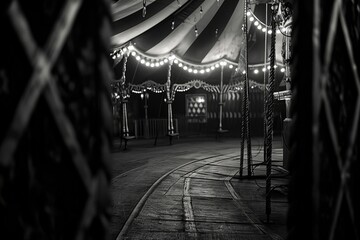 Fototapeta premium A black and white photo of a circus tent. Suitable for various creative projects