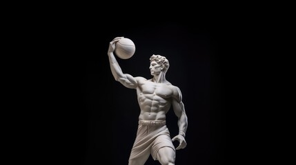 Fototapeta na wymiar Marble statue of an antique athlete with a basket ball in his hands. Sports Lifestyle Concept