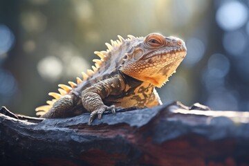 Obraz premium spiny-tailed lizard basking on a sunlit bough