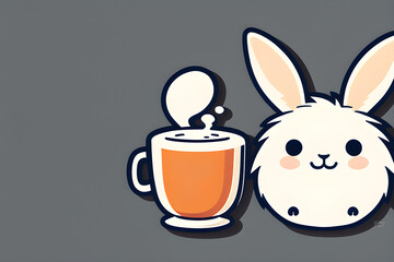 Fototapeta premium Sweet Rabbit with Coffee Mug.Generative AI