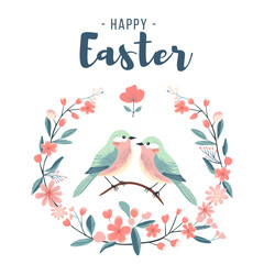 Happy Easter frame. Trendy Easter design with bunny in pastel colors and text. Poster, greeting card, banner.