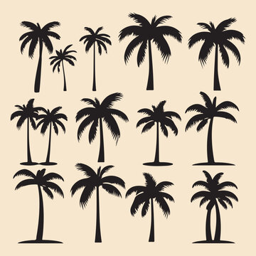 palm set black silhouette vector Clip art