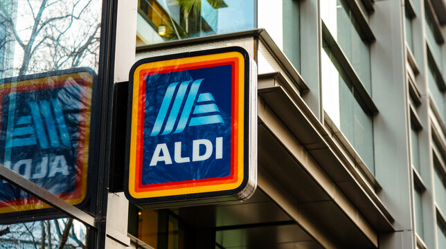 Aldi sign outside a store in the city of London, London UK, 12 December 2023	
