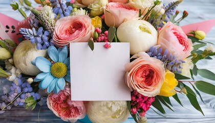 Blank Canvas Blooms: Greeting Card Mockup Adorned with a Beautiful Bouquet