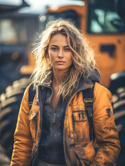 Fototapeta premium Portrait of woman engineer wearing protective workwear in work.