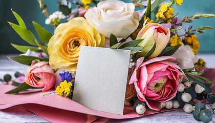 Petals and Paper: Exquisite Bouquet and Mockup Greeting Card in Harmony