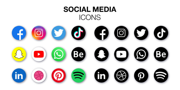 Icon set of popular social applications in round shape. Social media icons modern design on isolated background for your design. Vector set EPS 10