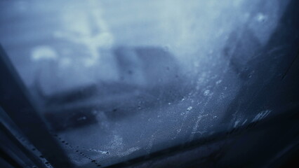 Winter Window Condensation on Moody Day, Depression Concept. Melancholic theme of person POV stuck...