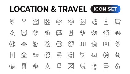 Location icons set. Navigation icons. Map pointer icons. Location symbols. Vector illustration.
