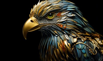 A bird with gold and bronze feathers. Generative Ai