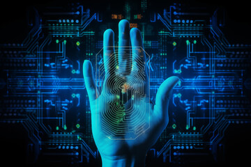 Futuristic biometrics ensure internet security and computer communication.