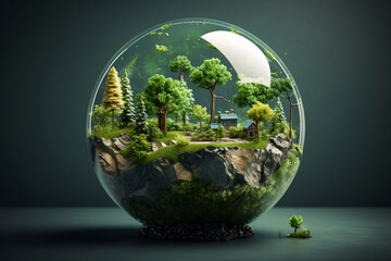 Earth Globe in Glass Sphere: Eco-Friendly Environment Concept for Earth Day