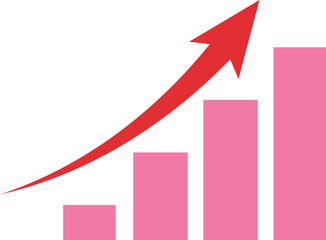 棒グラフ/増加傾向/イラスト/矢印/グラフ/シンプル/かわいい/赤/ピンク