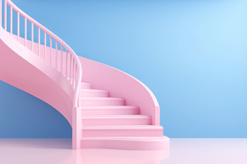 Pink Spiral Staircase Isolated on Blue Background