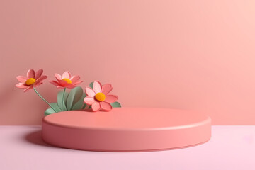 Obraz na płótnie Canvas Pink Nature Podium with Flower. Minimal 3D Display for Beauty
