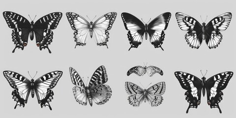 A collection of butterflies sitting closely next to each other. Suitable for various nature-themed projects