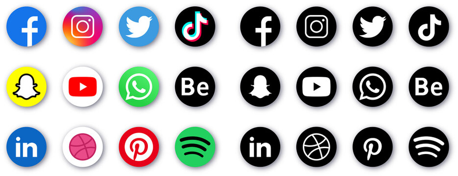 Icon set of popular social applications in round shape. Social media icons modern design on transparent background for your design. PNG image