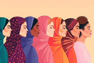 International Womens Day banner. Women of different ethnicities stand side by side together