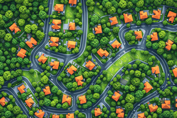 Town top view. Map of suburb town for real estate concept - obrazy, fototapety, plakaty