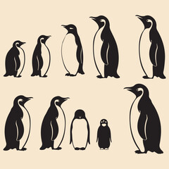 Penguin set black silhouette art vector - obrazy, fototapety, plakaty
