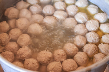 Boiling Bakso Indonesian Meatball in a Pan