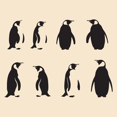 Penguin set black silhouette vector art
