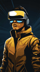 Character wearing virtual reality glasses icon vector
