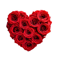 corazón realizado con flores rosas rojas sobre fondo transparente png, concepto celebraciones, dia de la madre, San Valentin, dia internacional de la mujer, aniversarios etc - obrazy, fototapety, plakaty