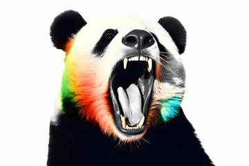 Rainbow watercolor panda bear on a white background. Neural network AI generated art