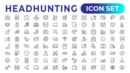Headhunting icon set. Recruitment icon set Included the icons as Job Interview, Career Path, Resume, Job hiring, Candidate and Human resource icons. Vector illustration. - obrazy, fototapety, plakaty