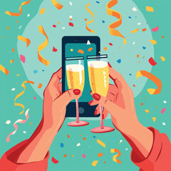 Couple celebrate birthday or holiday event remote