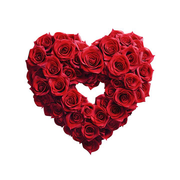 corazón realizado con flores rosas rojas creando un corazón blanco en el centro, concepto celebraciones