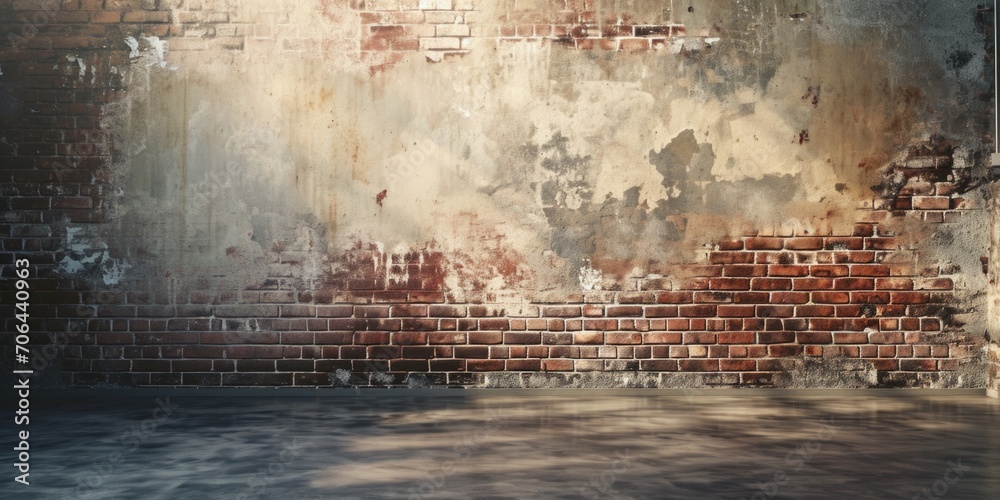 Poster a fire hydrant positioned in front of a sturdy brick wall. suitable for illustrating urban infrastru