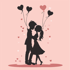 Cute cartoon of venetians day couples on pastel pink background