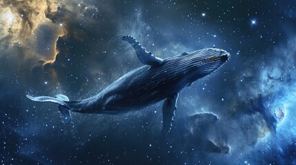 Fototapeta premium Humpback whale swimming in the middle of a galaxy. Can be used for astronomy or marine life-related projects