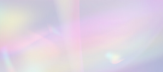 Blurred rainbow refraction overlay effect. Light lens prism effect on bright background. Holographic reflection, crystal flare leak shadow overlay. Vector abstract illustration. - obrazy, fototapety, plakaty