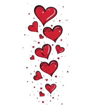 Cute valentines hearts flying on white background icon