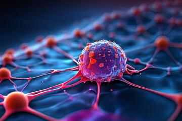 Cancer cell insight. Graphic representation captures the essence of medical science and healthcare. Ideal for websites, blogs, and print media. Explore the microscopic world.
 - obrazy, fototapety, plakaty