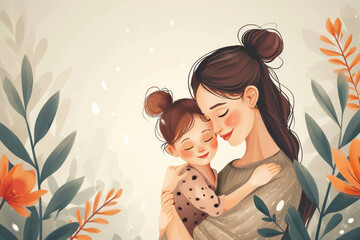 Happy young mother holding smiling little daughter in hands. Loving mom hugging small girl child show love and care - obrazy, fototapety, plakaty