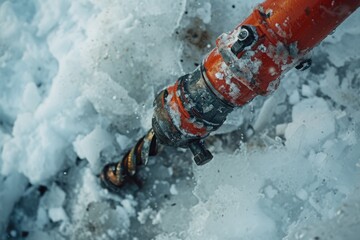 A detailed view of a pipe covered in snow. This image can be used to depict winter scenes, plumbing or construction concepts, or the effects of cold weather