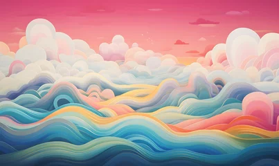 Foto op Canvas A colorful cloud with wavy lines on it, in the style of surreal 3d landscapes, textural explorations. Generative Ai © Handz