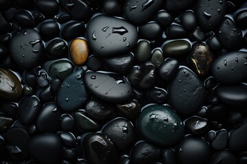 dark gravel texture background, wet effect with view from above - obrazy, fototapety, plakaty