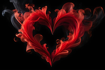 Heart-shaped red smoke against the pitch-black background. Generative AI