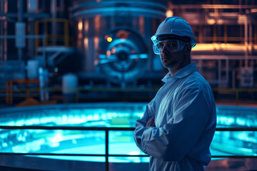 Nuclear engineer in the reactor hall at a nuclear power plant