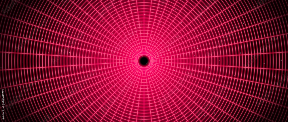 Poster red glowing wireframe tunnel. neon wormhole in dark space. grid tunnel in perspective. funnel or por