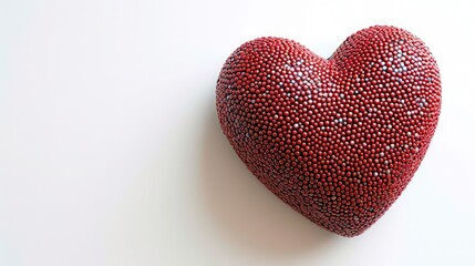 Red stone heart sparkling with rhinestones on a white background.